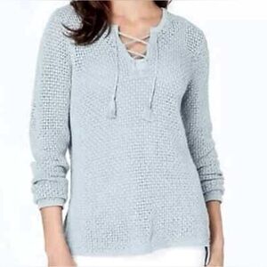 J. Jill White Textured Knit Crew Neck Sweater